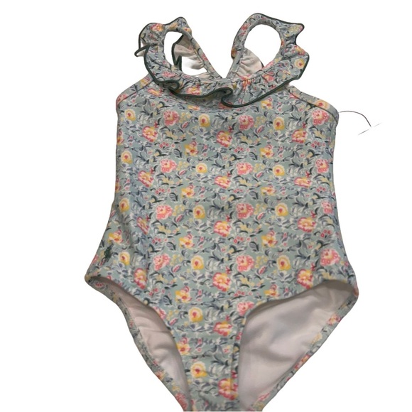 NWT Polo Ralph Lauren Floral Ruffled Criss Cross Back Swimsuit Girls Size 3 - Picture 1 of 8